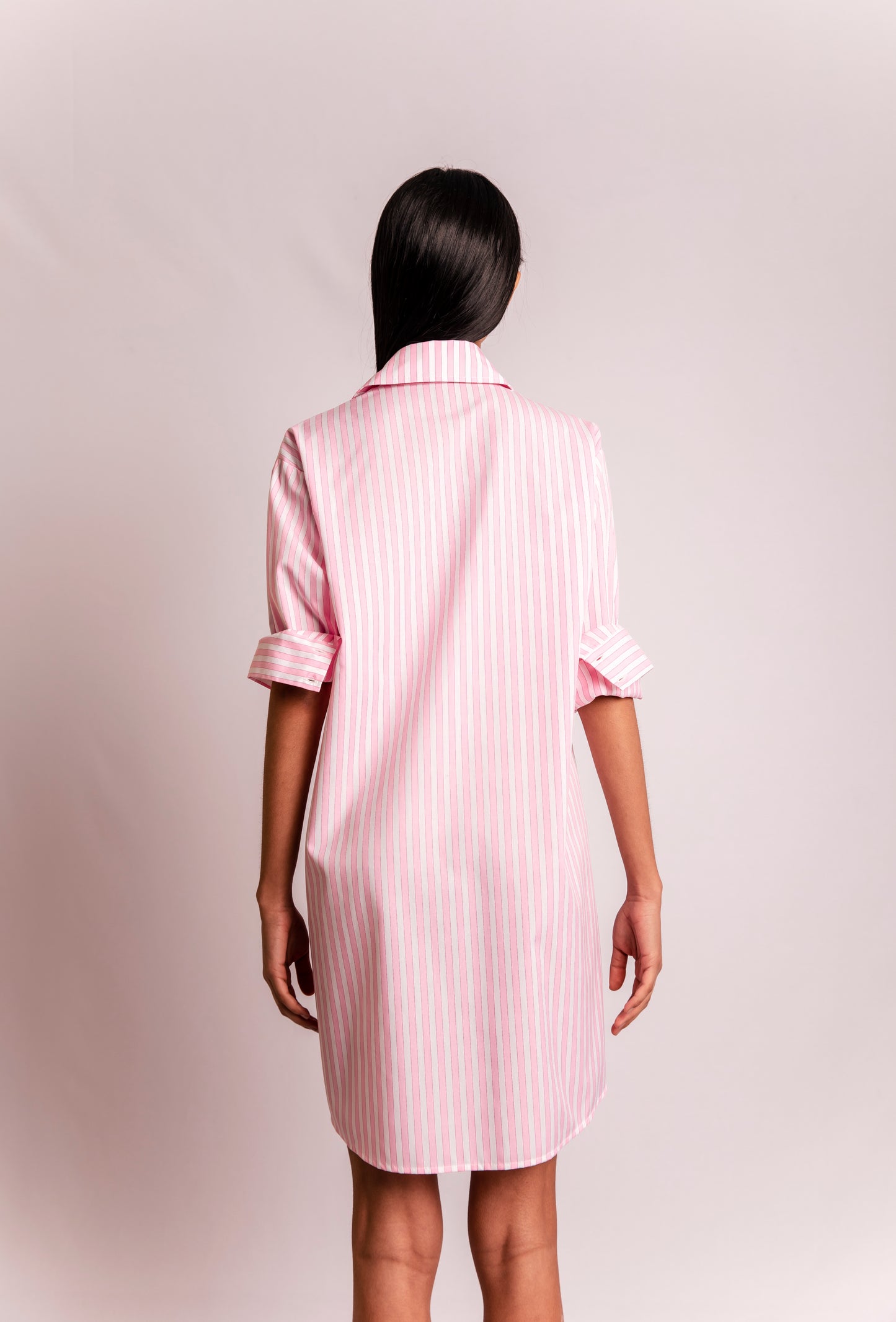 CHEMISE ALGODÃO LISTRADO ROSA CURTA